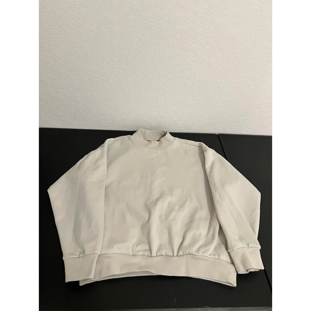 Adidas Basketball mockNeck Sweatshirt Beige Oversized Logo Pullover IA3438 Men S
